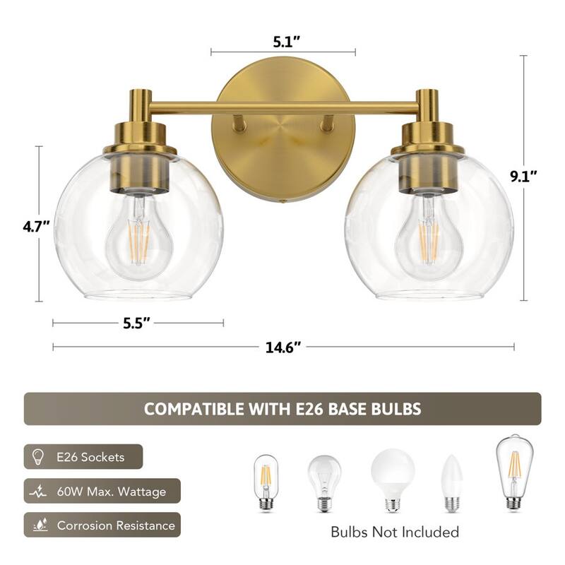 Dimmable Bathroom Vanity Light Globe Glass Shades
