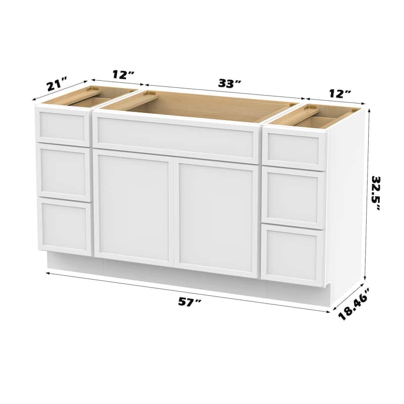 Vanity Art 57" Birch Freestanding Bathroom Vanity Cabinet without Top