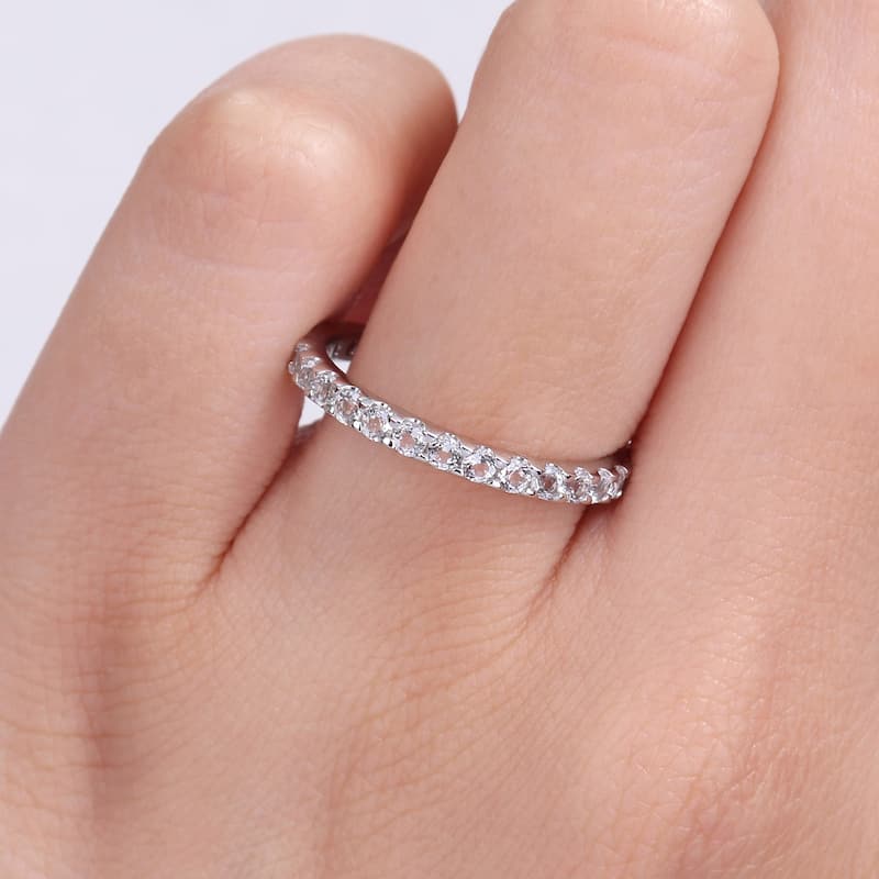 Miadora 10k White Gold White Topaz Stackable Eternity Wedding Band Ring