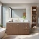 preview thumbnail 58 of 126, Oza Bath Vanity with Quartz Stone Top and Mirror 60in. Single Sink - Dark Brown Oak