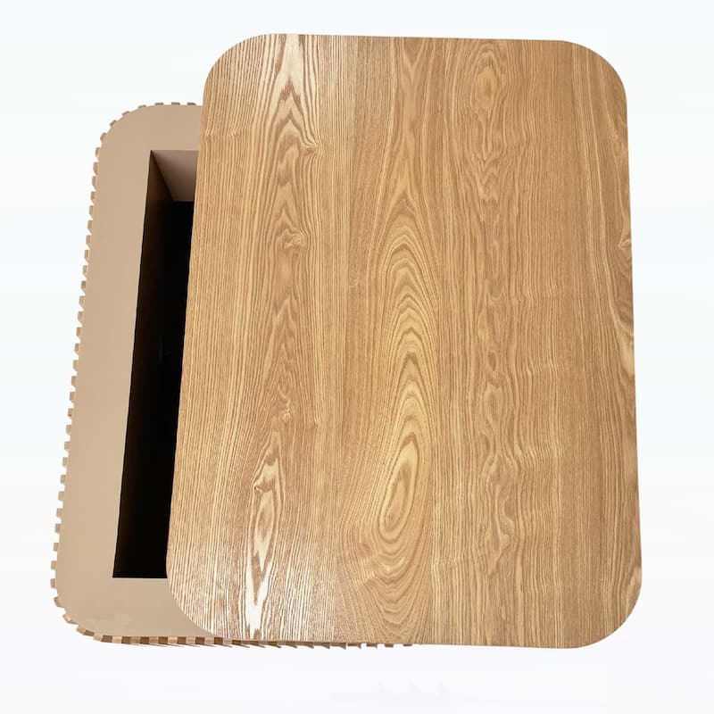 Contemporary Fluted Wood Grain Design Coffee Table with Storage,Adjustable Height,for Living Spaces
