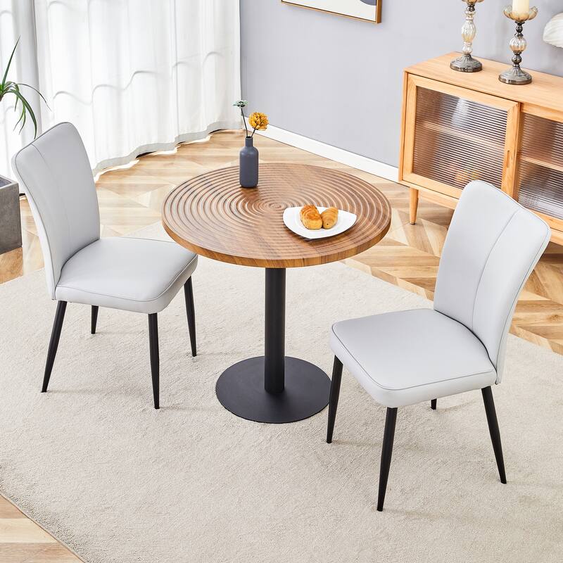 3-Piece Circular Dining Table and Chairs Set with Leather Dining Chair
