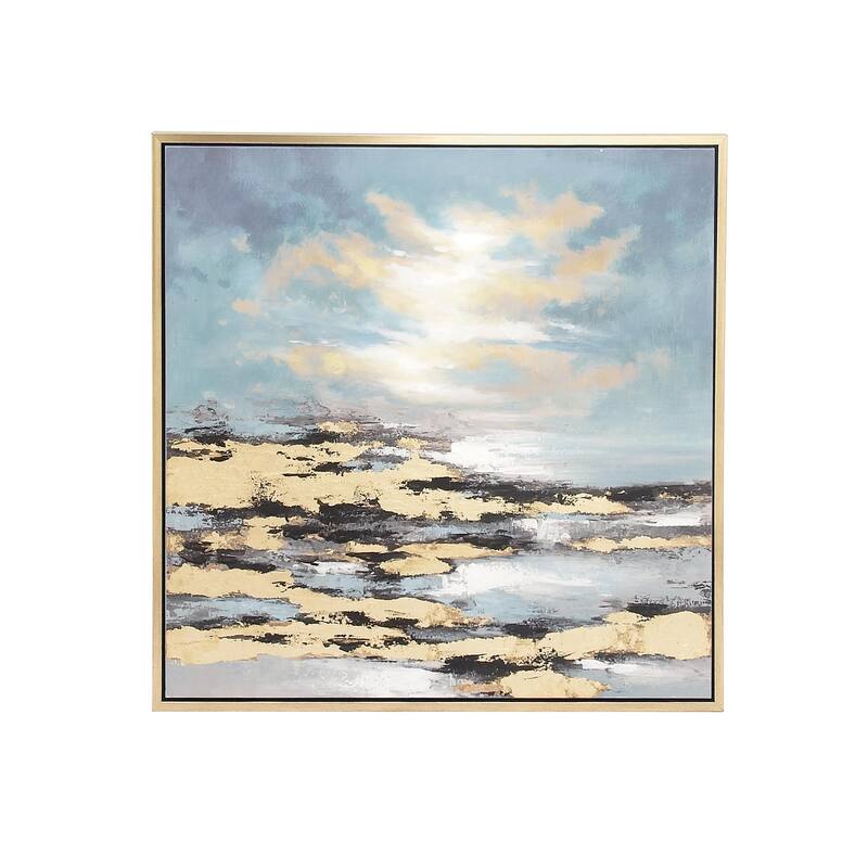 Canvas Geode Landscape Framed Wall Art with Gold Frame - Blue - Roche River Decor