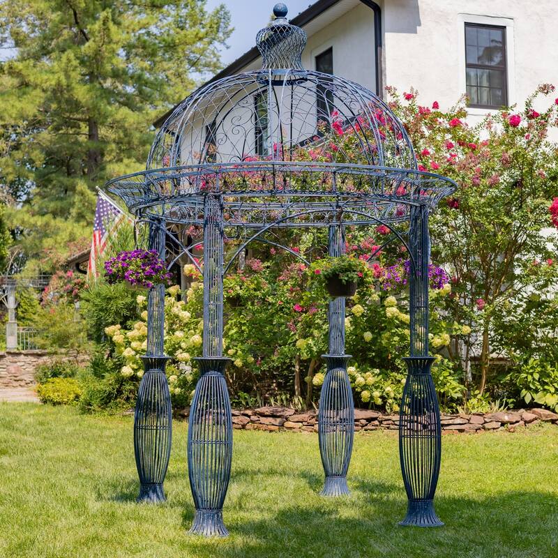 13 Foot Tall Round Metal Garden Gazebo - 106x106x154.5 - Antique Blue