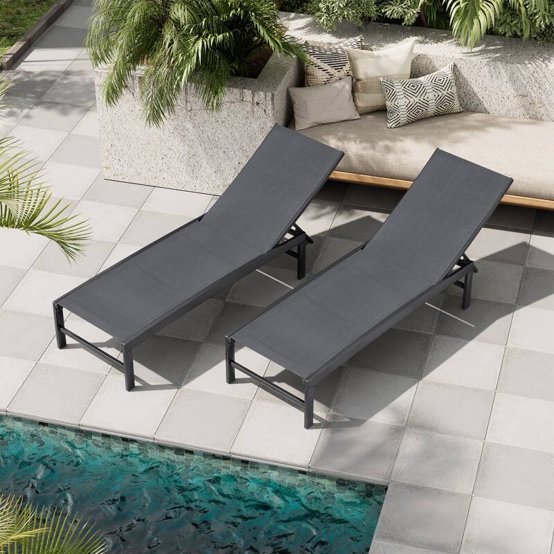 Outdoor All-Weather Patio Chaise Lounge Chairs Sun Lounger with Adjustable Backrest