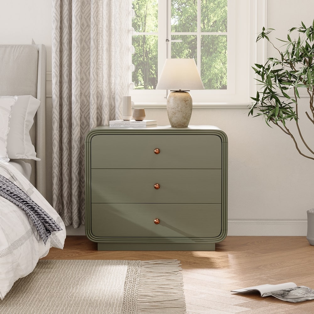 Christopher Knight Home - Verdant Modern Storage Nightstand with 3 Drawers and Curved-Edge Design