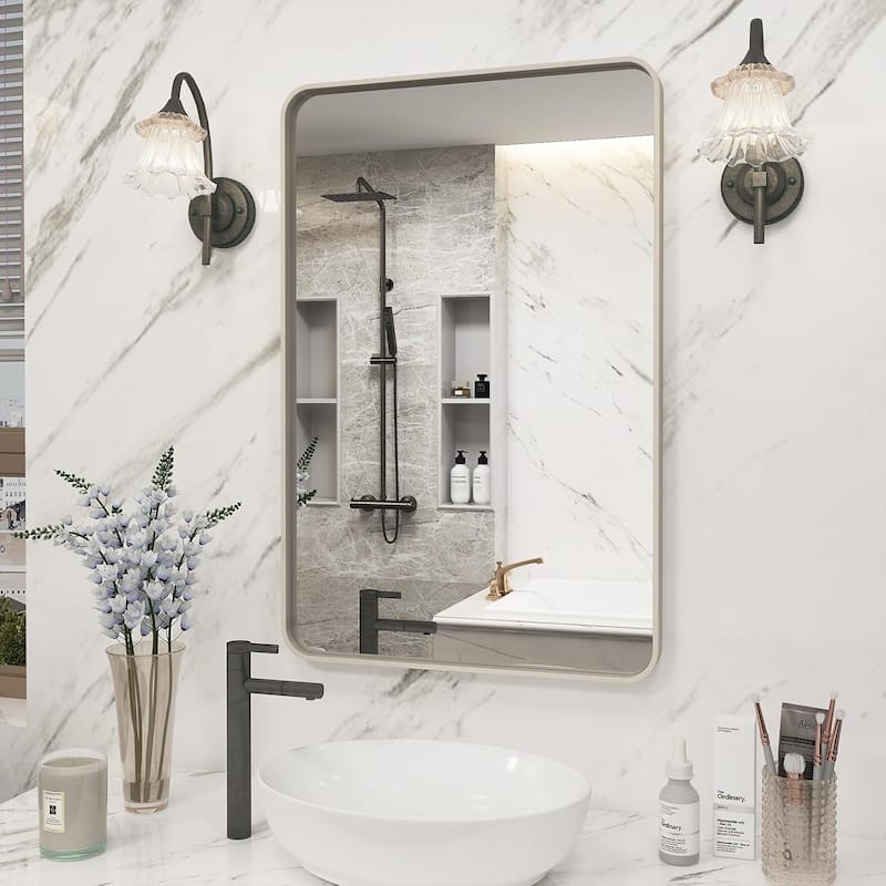 Aluminum alloy Framed Tempered Glass Wall Bathroom Vanity Mirror - 24" x 16" - Silver