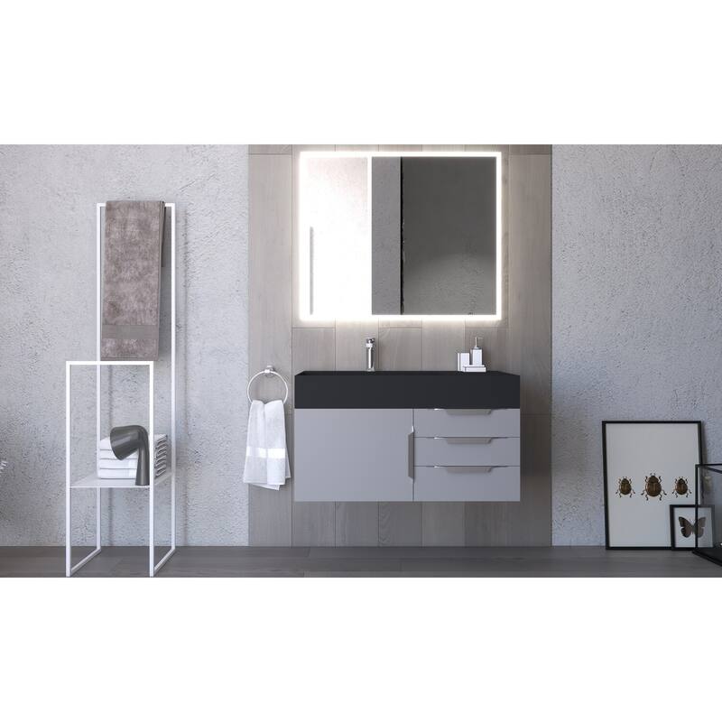 Amazon 36" Wall Mounted Bathroom Vanity Set w/ Black Top