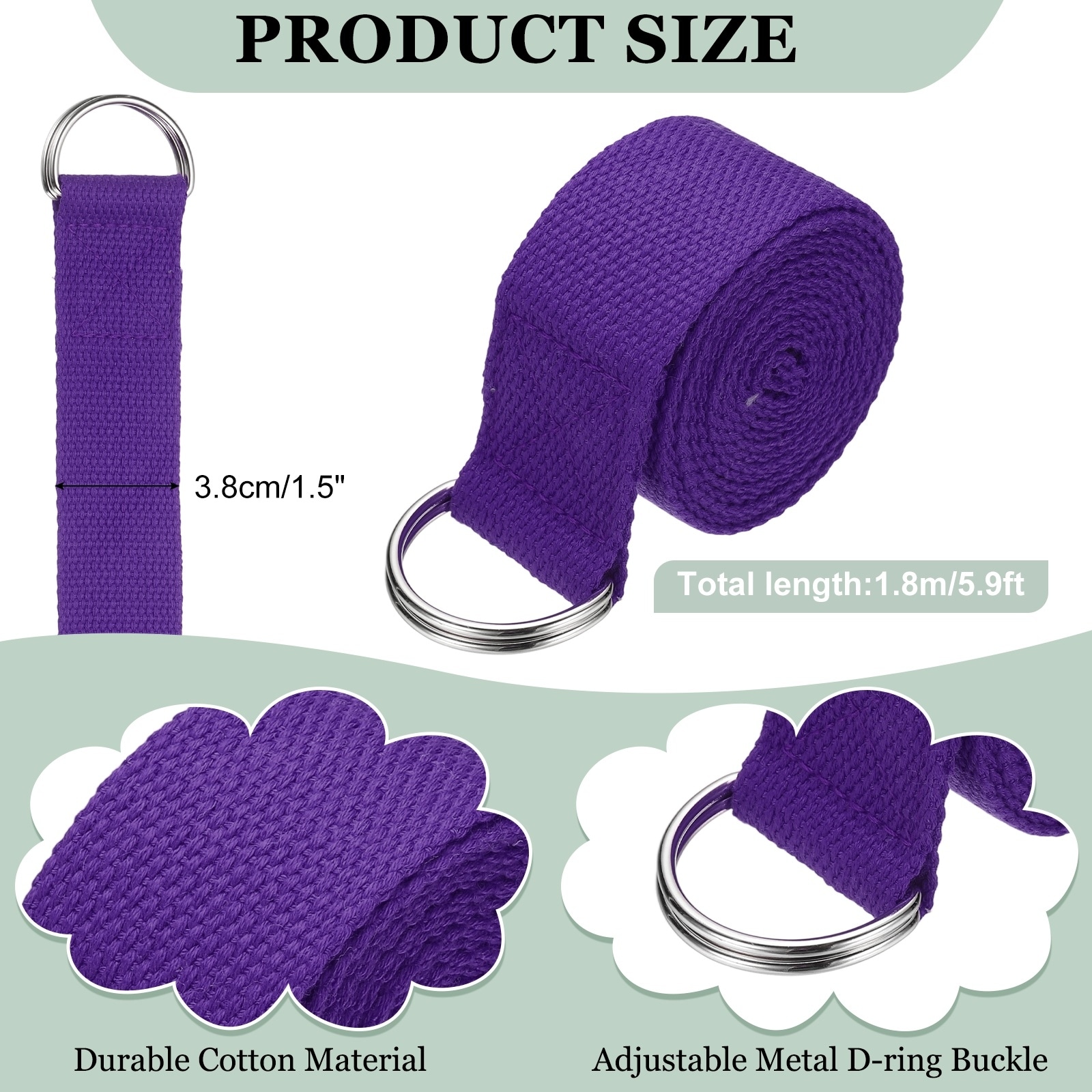 Yoga Strap for Stretching, Athletic Stretch Band with Adjustable Metal D Ring Buckle Yoga Bands