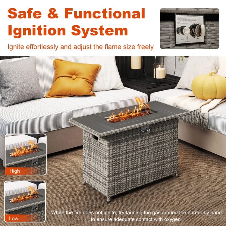 Propane Fire Pit Table 50000 BTU Outdoor Patio Heater with PE Rattan Coffee Table and Stainless Steel Burner