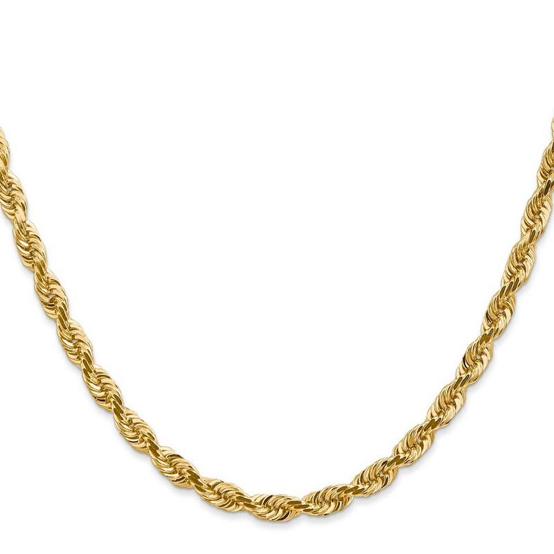 Curata 14k Yellow Gold Solid 5.0mm Sparkle Cut Quadruple Rope Chain Bracelet Lobster Claw
