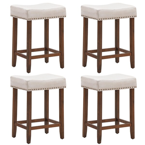 Costway Set of 4 Nailhead Saddle Bar Stools 24 Height w Fabric