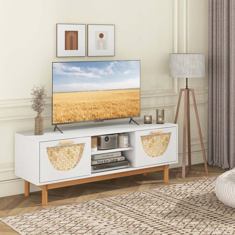 Modern TV Stand for TV up to 55" Media Console Table w/ Open Shelves