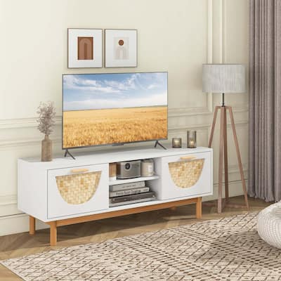 Modern TV Stand for TV up to 55" Media Console Table w/ Open Shelves