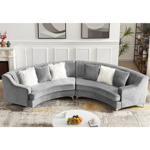 Tufted Velvet Sofa Curved Couch with Pillows