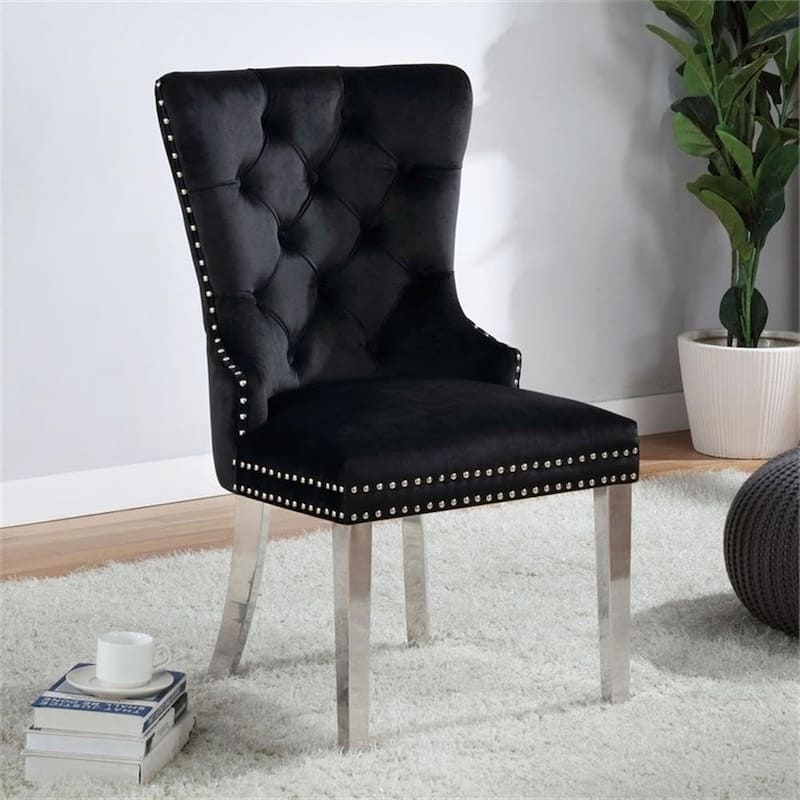 Black Finish Upholstered Modern Wingback Side Chairs Set