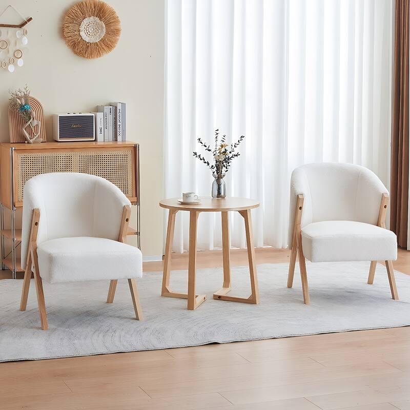 24" Round End Table, Mid Century Modern Solid Wood Sofa Side Table with V-Shaped Legs, Small Coffee Table for Small Space