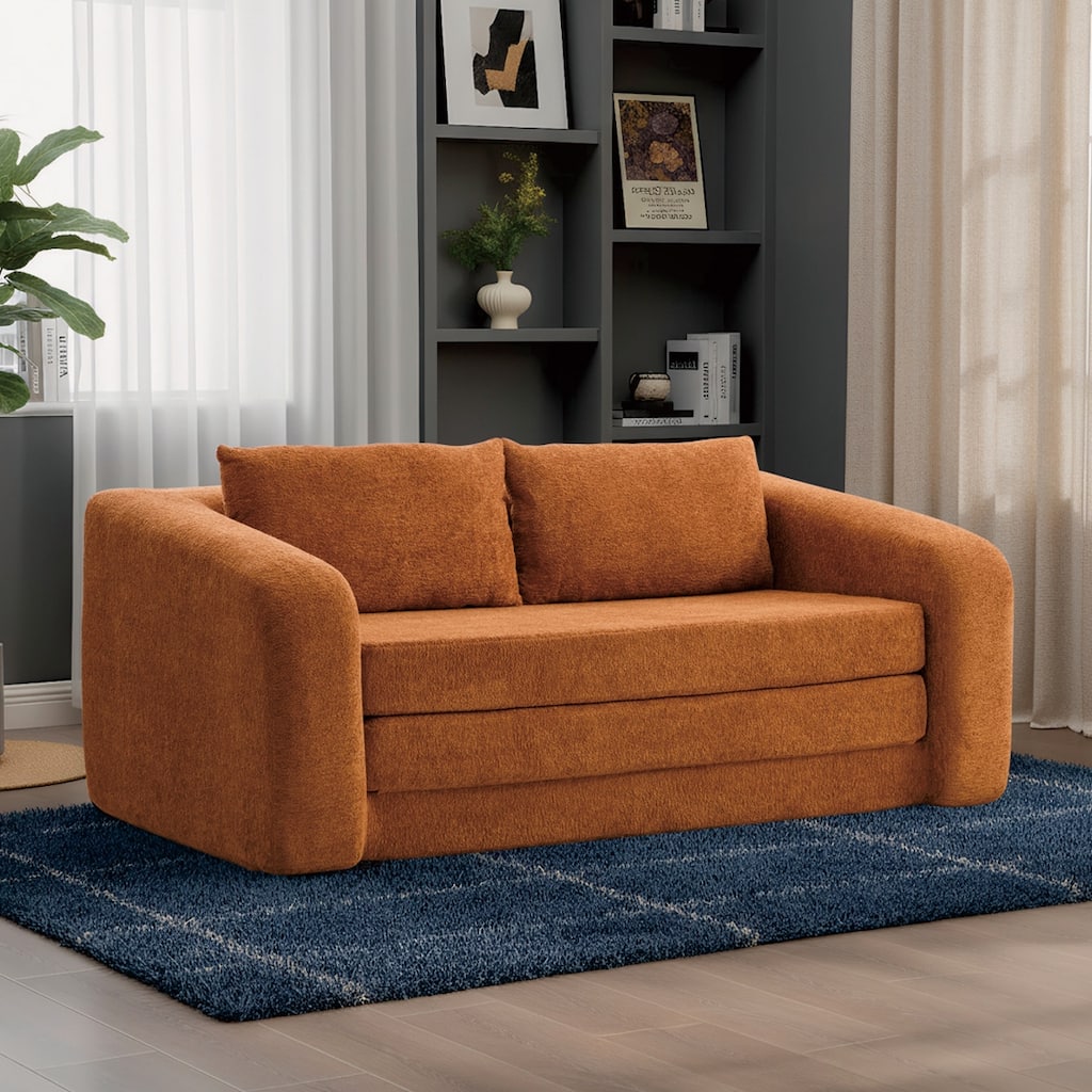 71.2"W 2-in-1 Foldable Pull Out Loveseat Sofa Bed Equipped with Armrest & Backrest Pillows