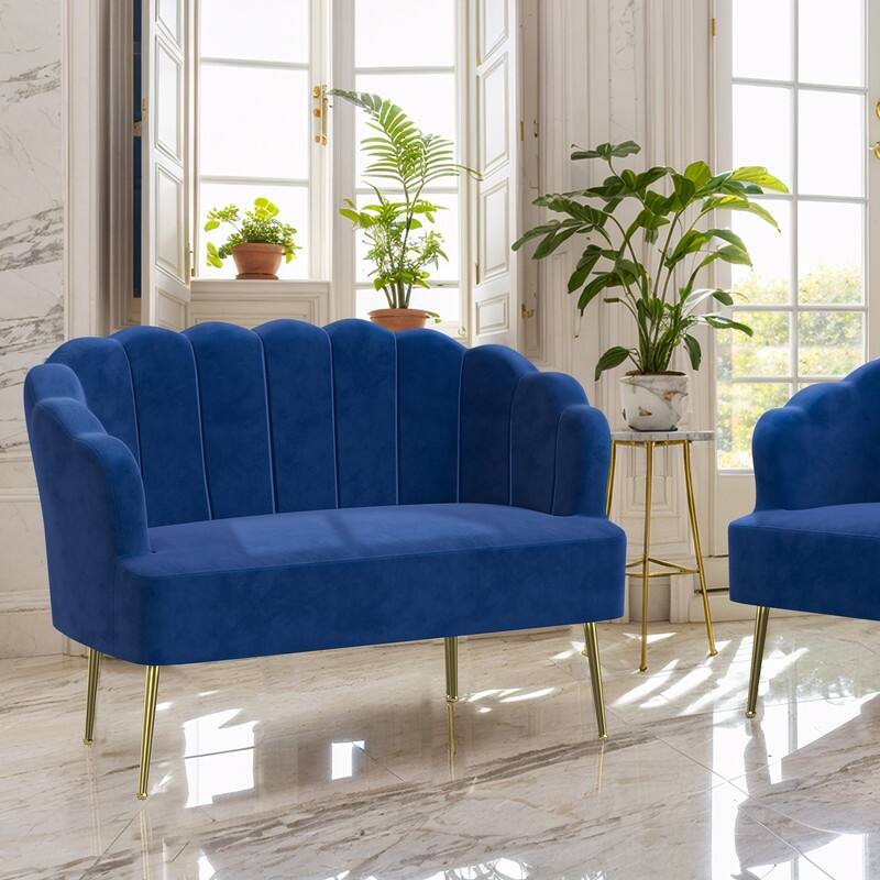 Velvet Comfortable Softness Metal Legs Loveseat Sofa - Navy Velvet