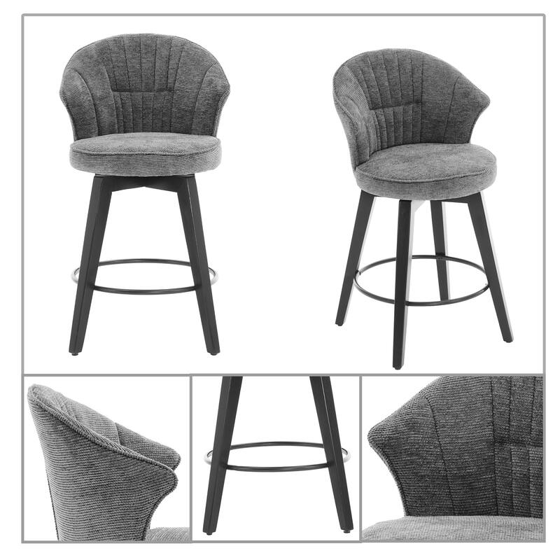 Modern Set of Two 360° Free Swivel Chenille Upholstered Bar Chairs