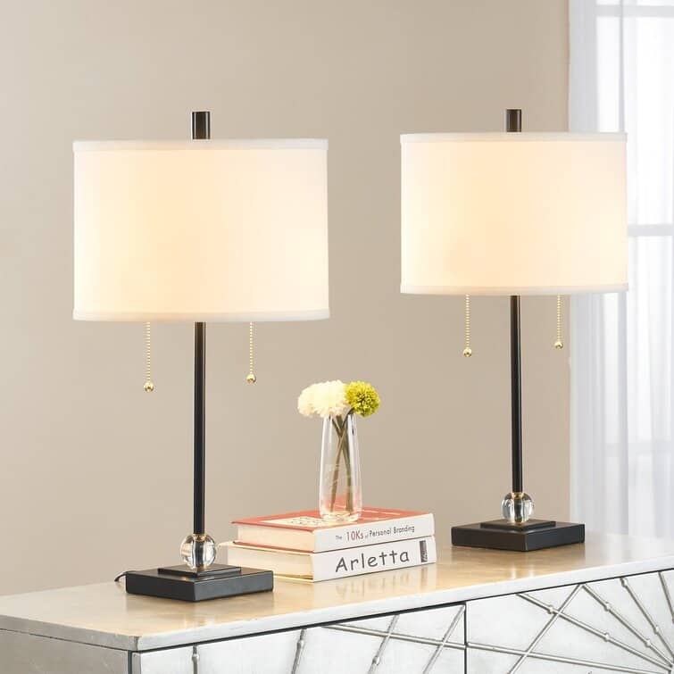 24'' Black Metal Bedside Table Lamp Set (Set of 2)