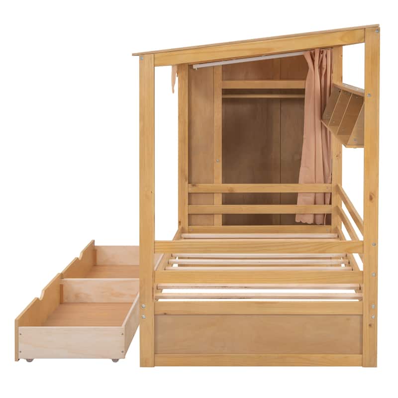 Nestfair Twin size House Bed with Two Drawers and Wardrobe
