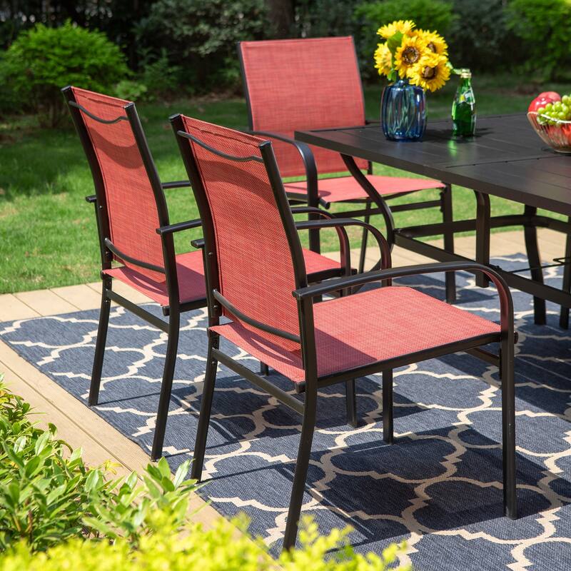 MAISON ARTS 7-Piece Patio Dining Set Metal Rectangle Table and 6 Textilene Dining Chairs