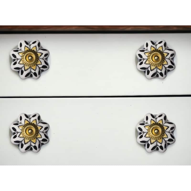 HomeRoots Set of Eight Black And Yellow Ceramic And Metal Drawer Pull Knobs - 1.5' X '1.5' X '1.5 - Yellow/Black - 1.5' X '1.5' X '1.5