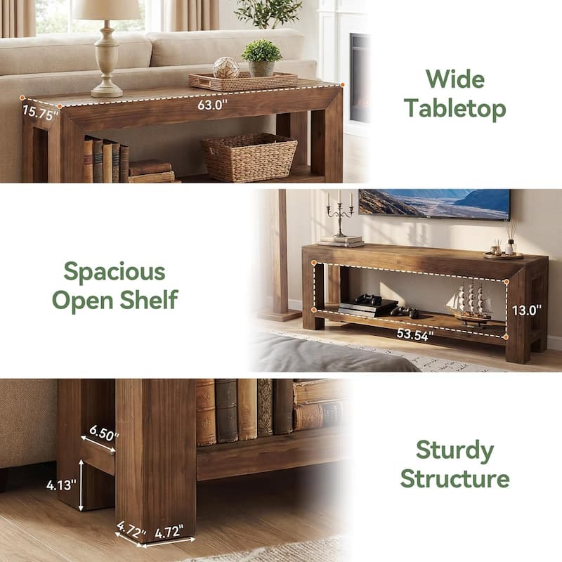 Solid Wood TV Stand for up to 75'' TVs, 63-Inch Entertainment Center with Storage - 63" W × 15.75" D × 15.75" H