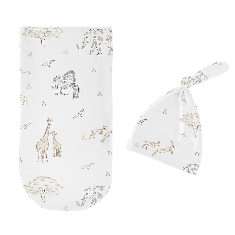 Sweet Jojo Designs Jungle Safari Animal Boy Girl Gender Neutral Unisex Baby Cocoon and Beanie Hat Sleep Sack 2p Elephant Giraffe