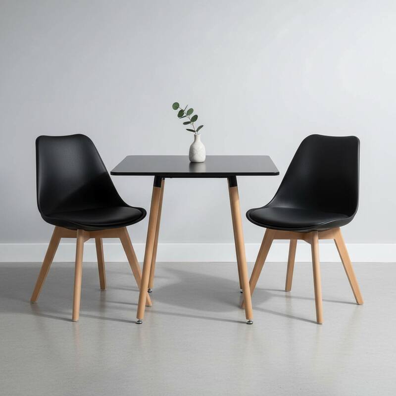 Homylin 31.5" Modern Square Dining Table with Wooden Legs, Black or Gray Blue - Black