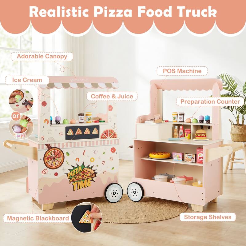 Gymax 2 in 1 Pretend Play Food Truck Kids Ice Cream & Pizza Cart w/