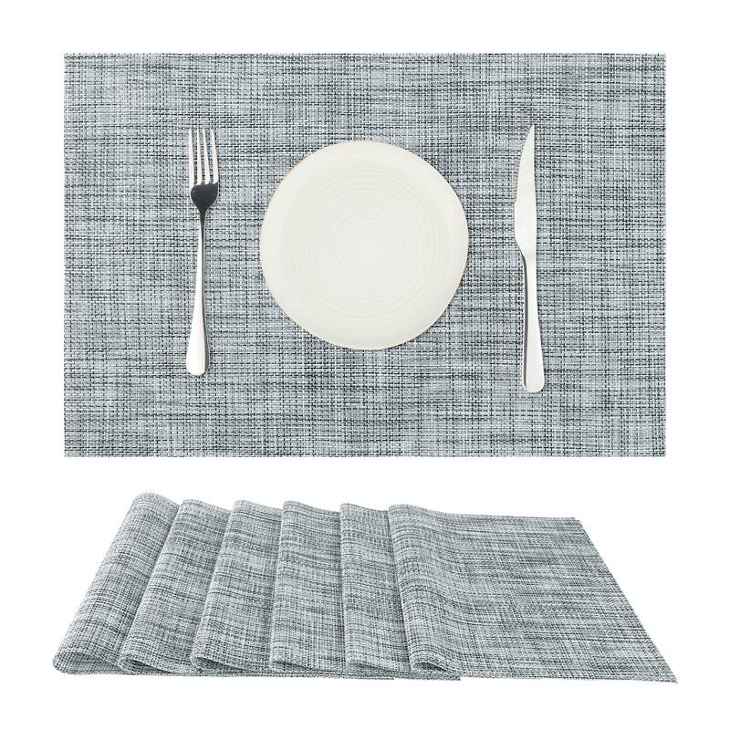 Durable Placemats for Dining Table, Washable Woven Kitchen Place Mats Set of 6 - 18x12 inch - Grey White