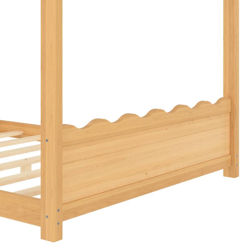 Full House Floor Bed with Support Slats, Solid Wood House Bed Frame for Kids, No Box Spring Needed