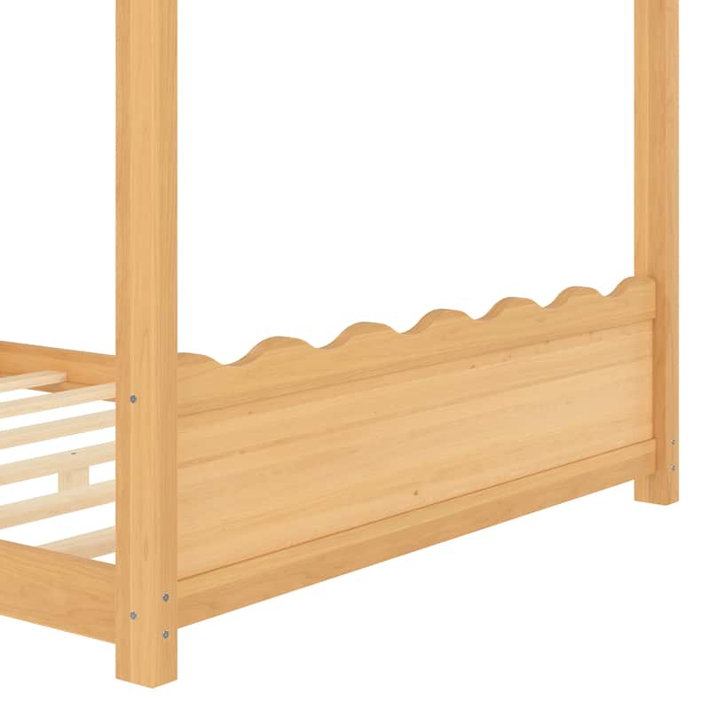 Queen/Full/Twin Solid Wood House Floor Bed, No Box Spring Needed