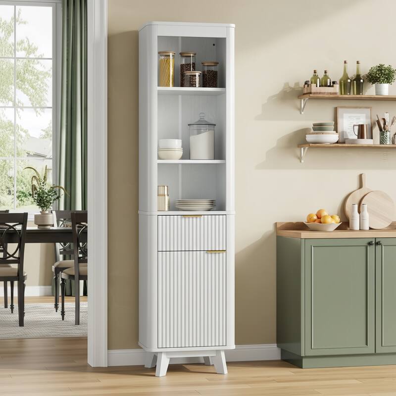 68" H Tall Bathroom Storage Cabinet with Adjustable Shelves and One Drawer & Door, Storage Cabinet for Bathroom, Living Room