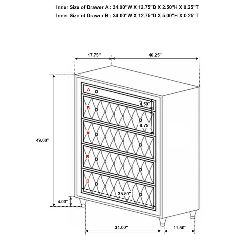 Antonella Modern Classic 5-drawer Upholstered Bedroom Chest