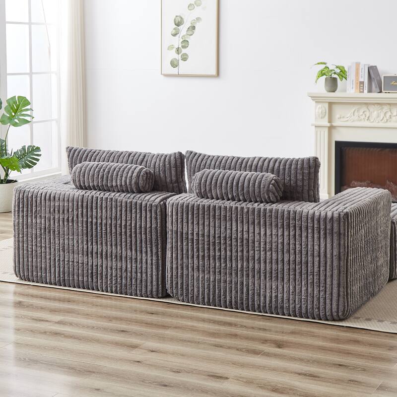 Roomfitters 87" Modern Corduroy Lounge Chaise, Cloud Plush Loveseat Sofa, No Assembly Reclining Sleeper Sofa