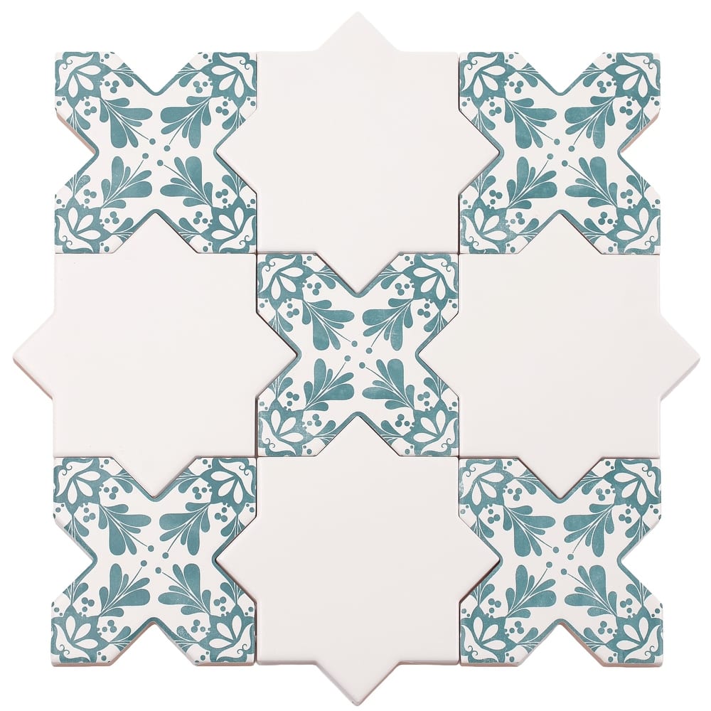 Siena 5" Star with Cross Deco Matte Ceramic Wall and Floor Tile (10.76 sq ft/case) - 54 Pack