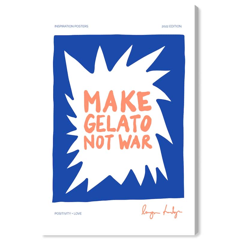 Wynwood Studio Canvas Typography and Quotes Gelato Not War Blue and Pastel Orange Modern & Contemporary Wall Art Canvas Print