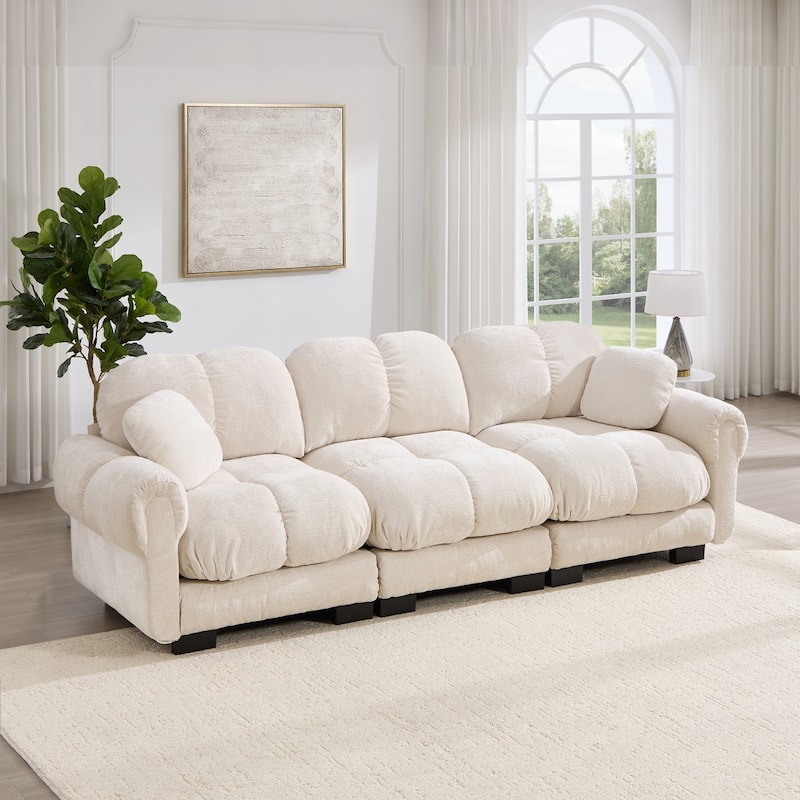 103.9" Modular Chenille Sectional Sofa with Pillows and Quilted Cushions