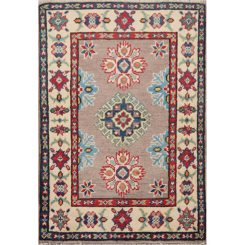 Hand Knotted Oriental 100% Wool Carpet Traditional Geometric Brown Kazak Area Rug - 2' 11'' X 2' 1''