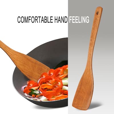 Wooden Turner Long Hand Cookware Stir Fry Spatula Kitchen Cooking Baking - Wood Color