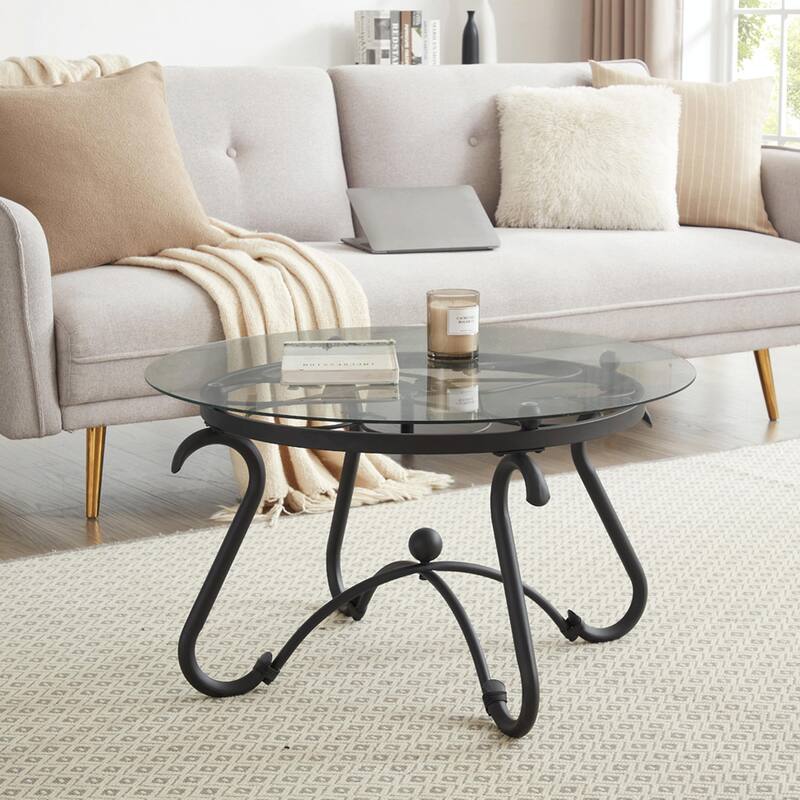 2-Piece Tempered Glass Coffee Table Set - Round End Side Table with Sturdy Construction"