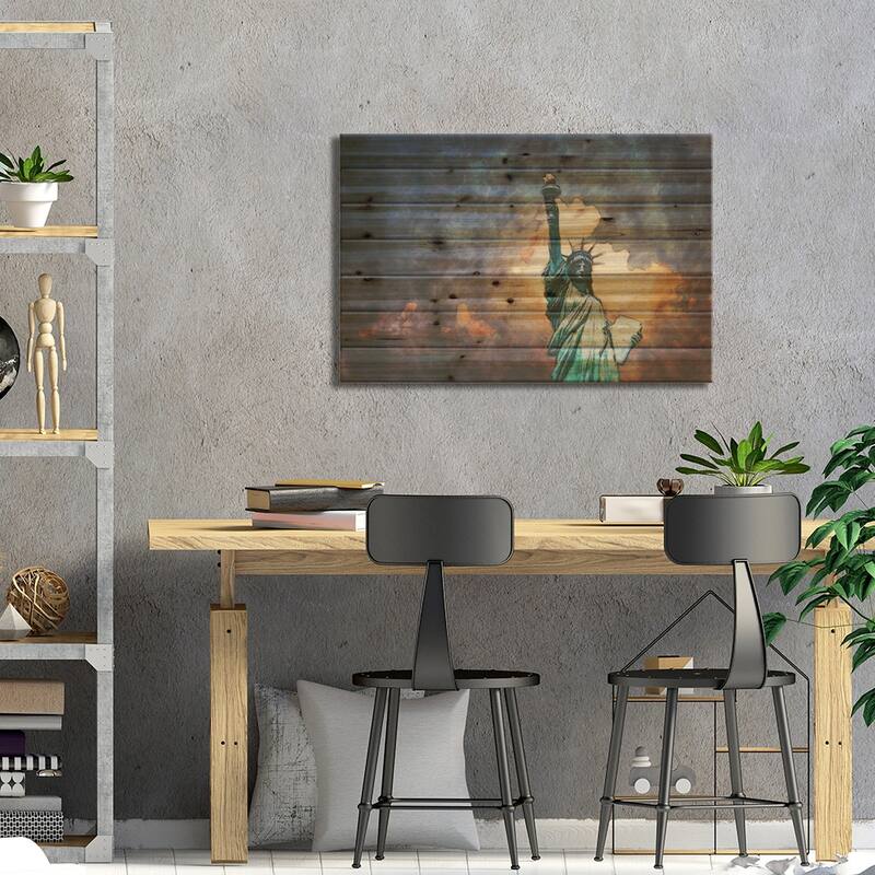 NYC Statue Of Liberty Print On Wood by FisherCraft - Multi-Color
