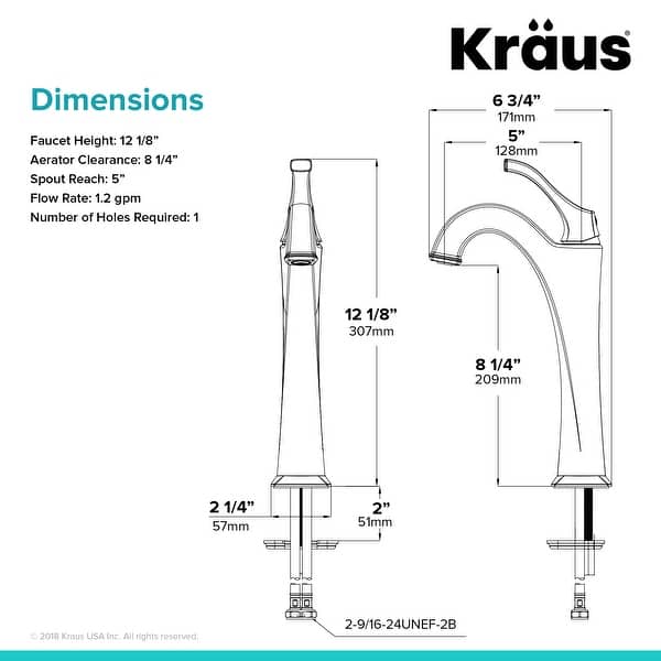 dimension image slide 1 of 2, KRAUS Arlo Single Handle 1-Hole Vessel Bathroom Faucet w/ Pop Up Drain