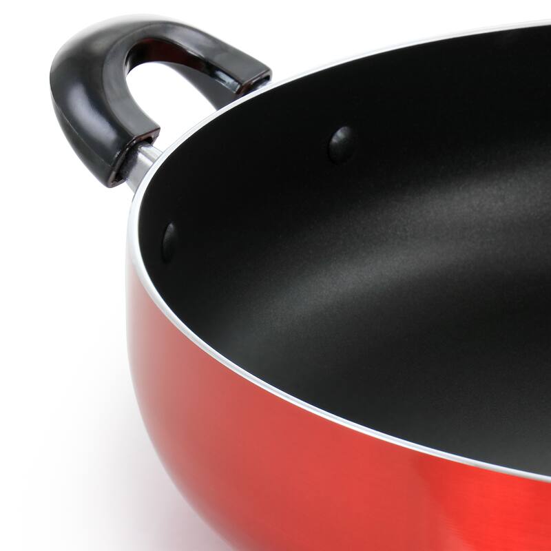 Better Chef 14 Inch Red Aluminum Deep Fryer Pan with Glass Lid - 14 Inch