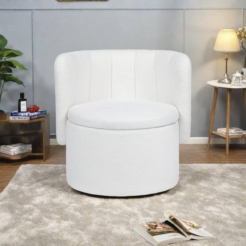 Boucle Swivel Chair with 360° Rotating Storage Accent Chair for Living Room/Bedroom - Beige