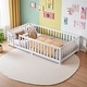 preview thumbnail 29 of 159, Wood Floor Bed with Safety Guardrails and Door Twin - White2