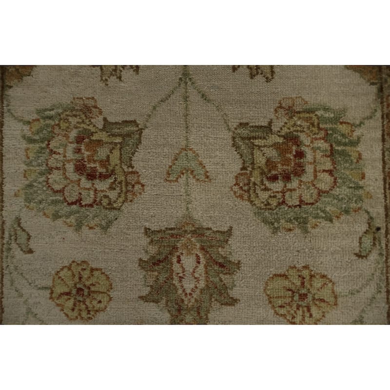 Hand Knotted Oriental 100% Wool Carpet Traditional Floral Beige & Ivories Peshawar Runner Rug - 13' 9'' X 2' 7''